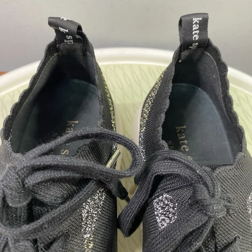 Kate Spade New York Womens‎ Black/Gold/Silver Knit Sneakers Sky Tennis Shoes 10B